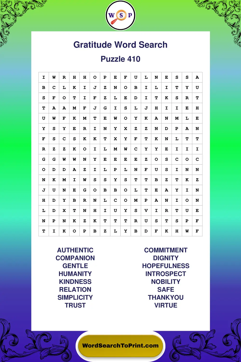 Gratitude Word Search Puzzle 410