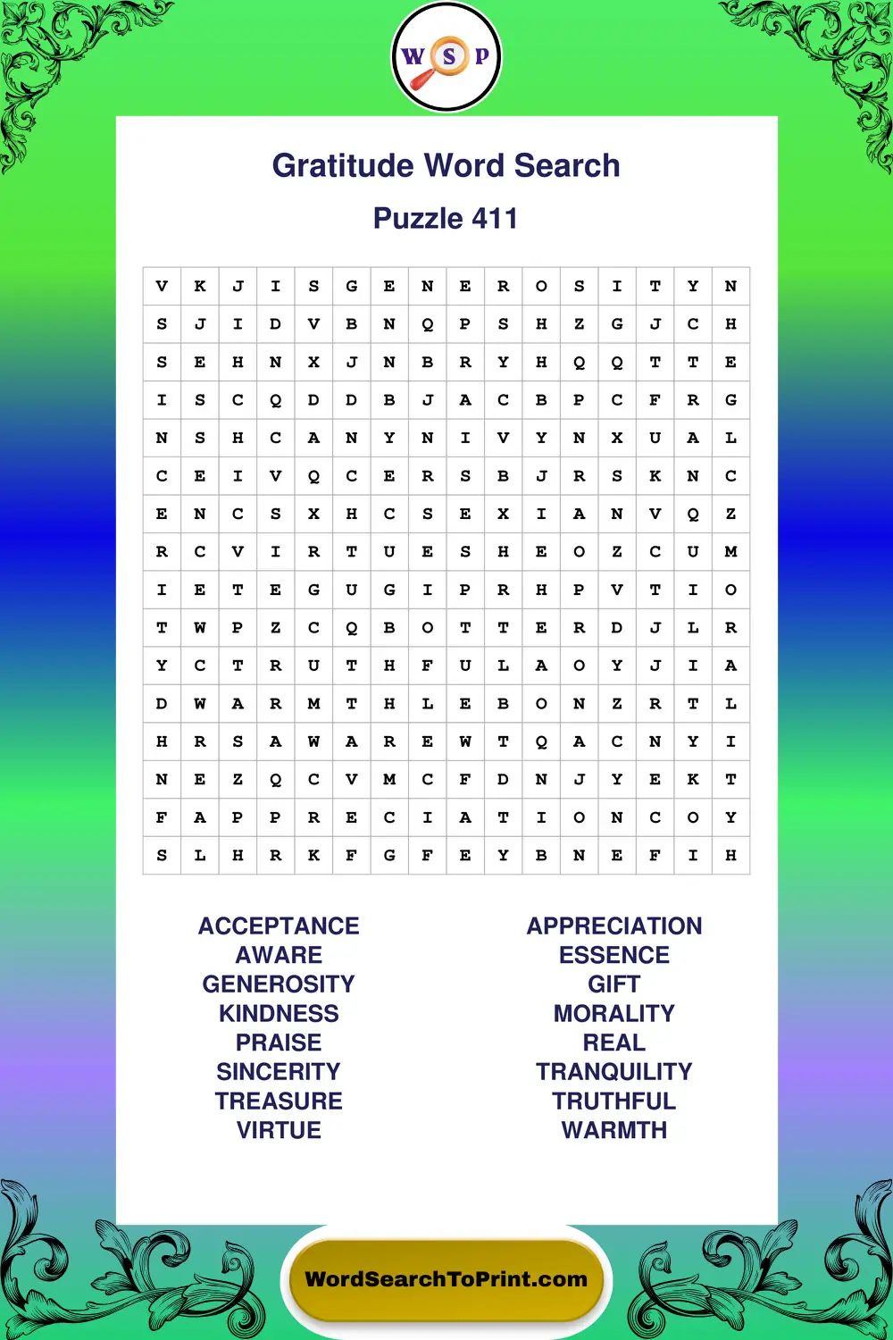 Gratitude Word Search Puzzle 411