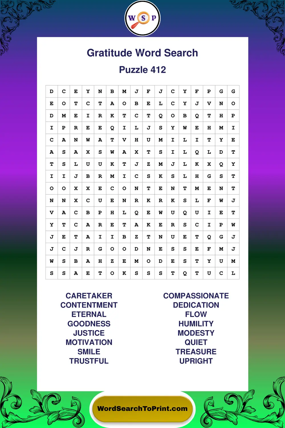 Gratitude Word Search Puzzle 412