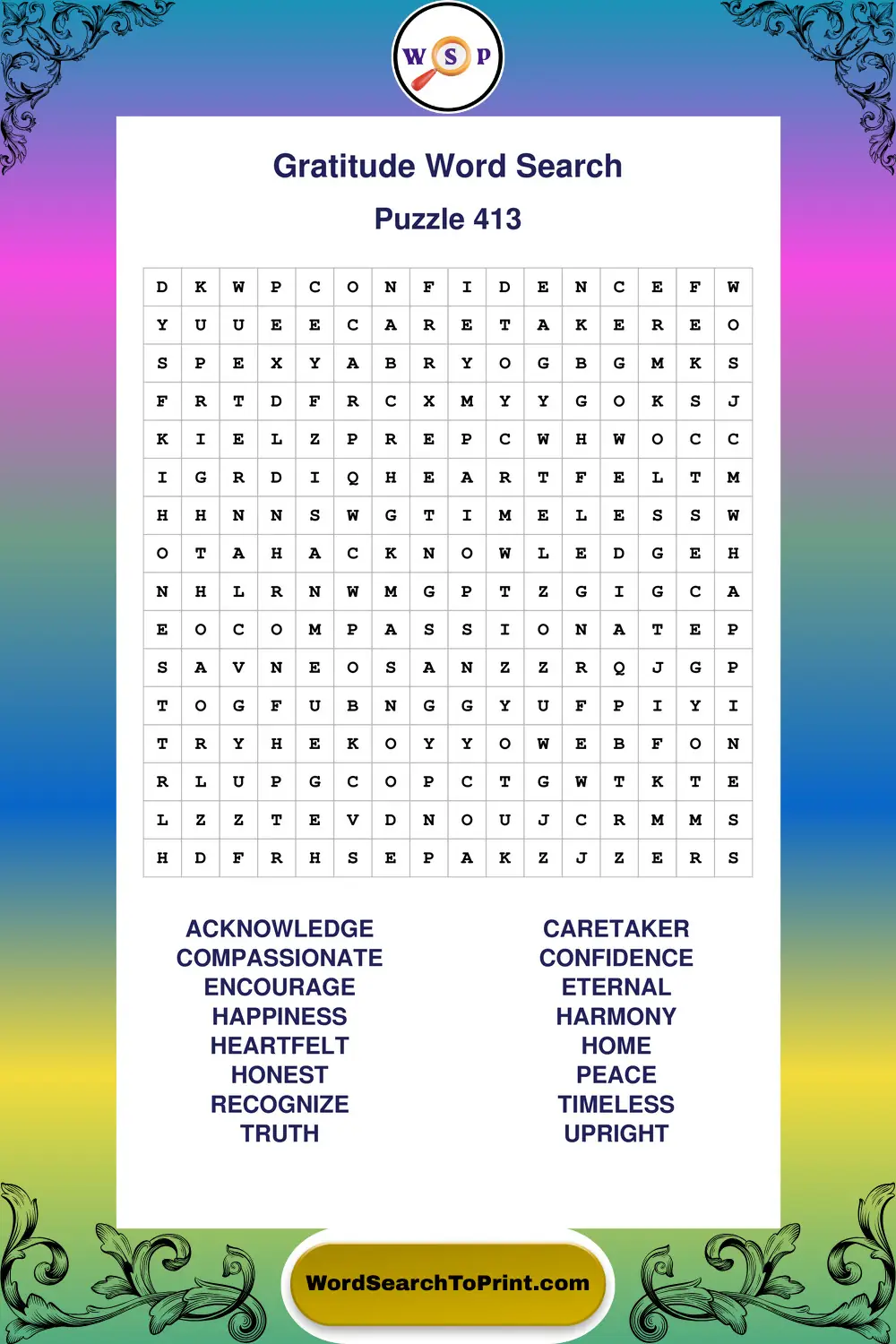 Gratitude Word Search Puzzle 413