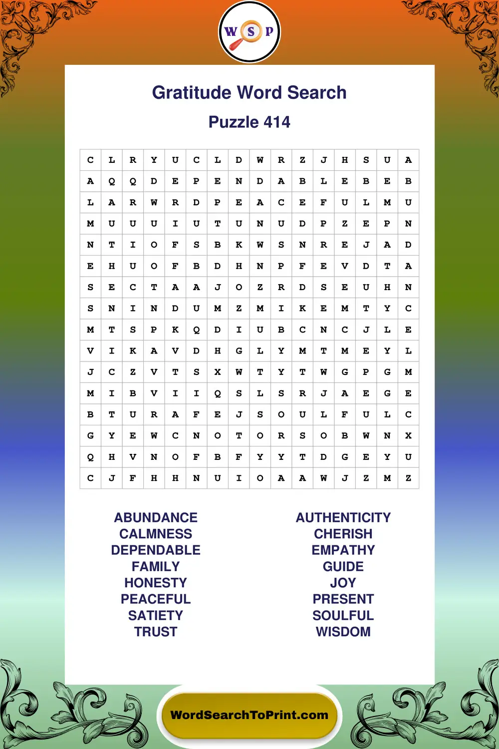 Gratitude Word Search Puzzle 414