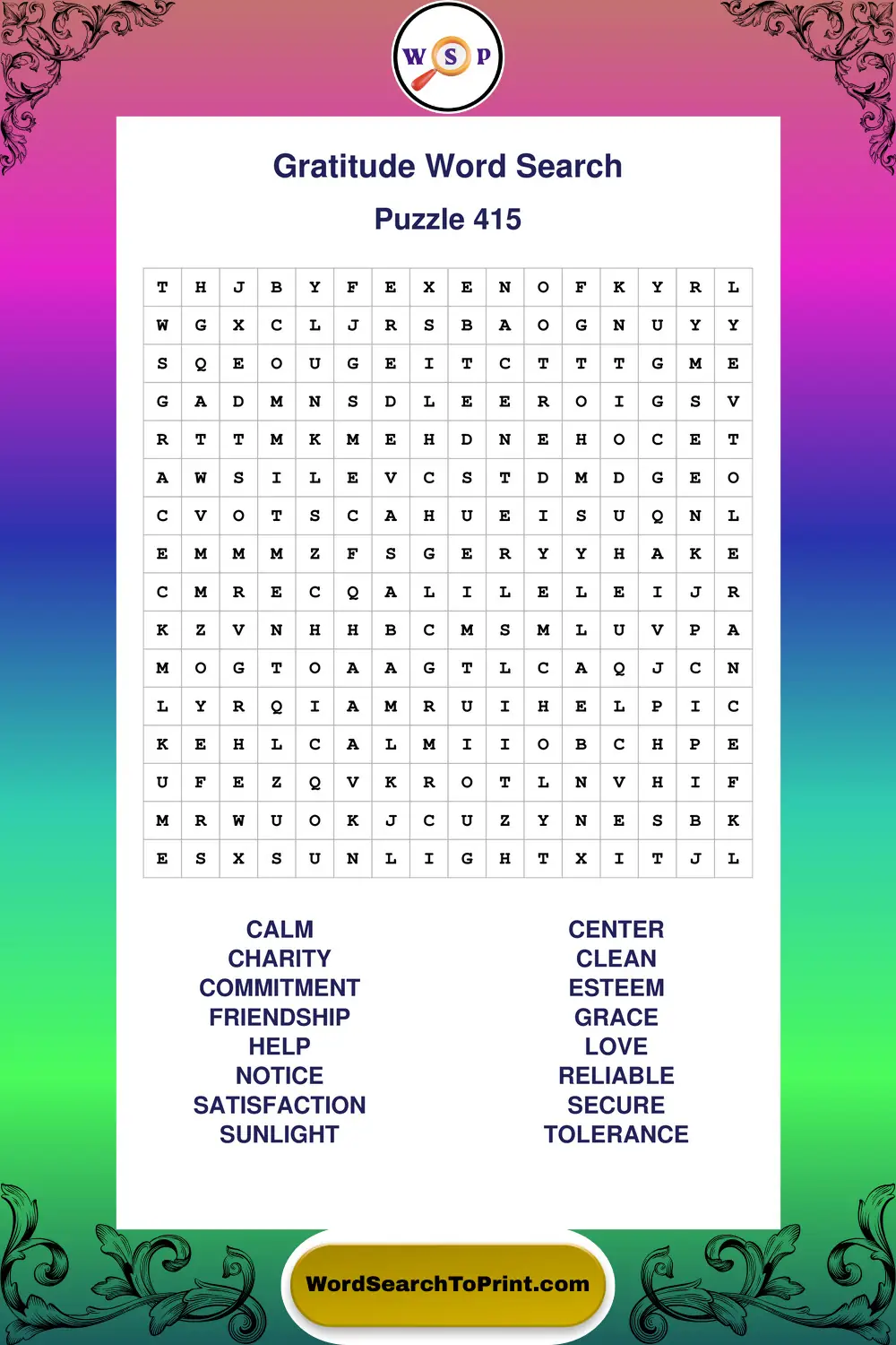 Gratitude Word Search Puzzle 415