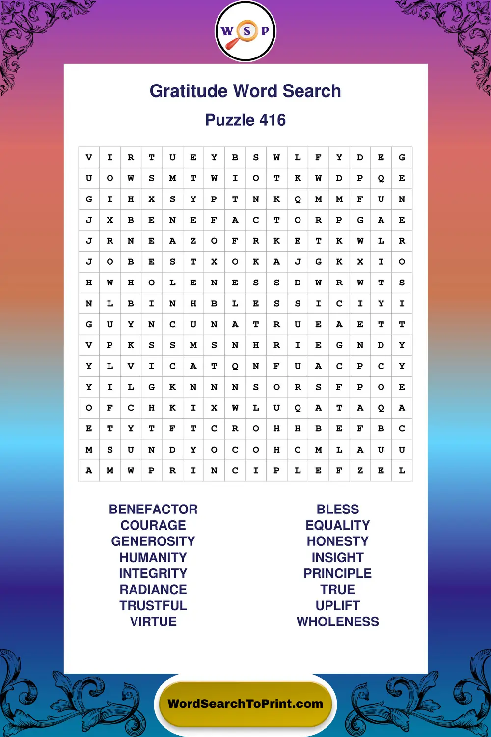 Gratitude Word Search Puzzle 416