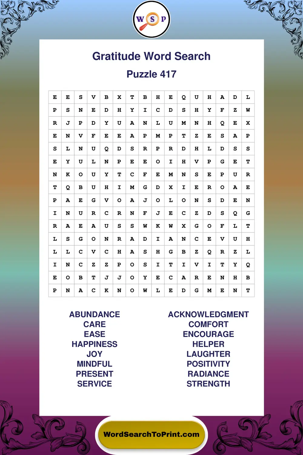 Gratitude Word Search Puzzle 417