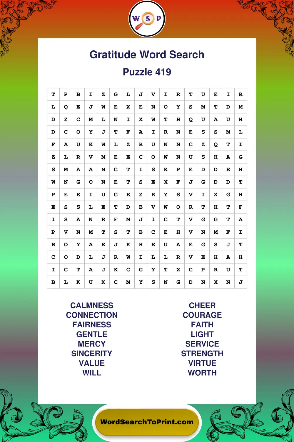 Gratitude Word Search Puzzle 419