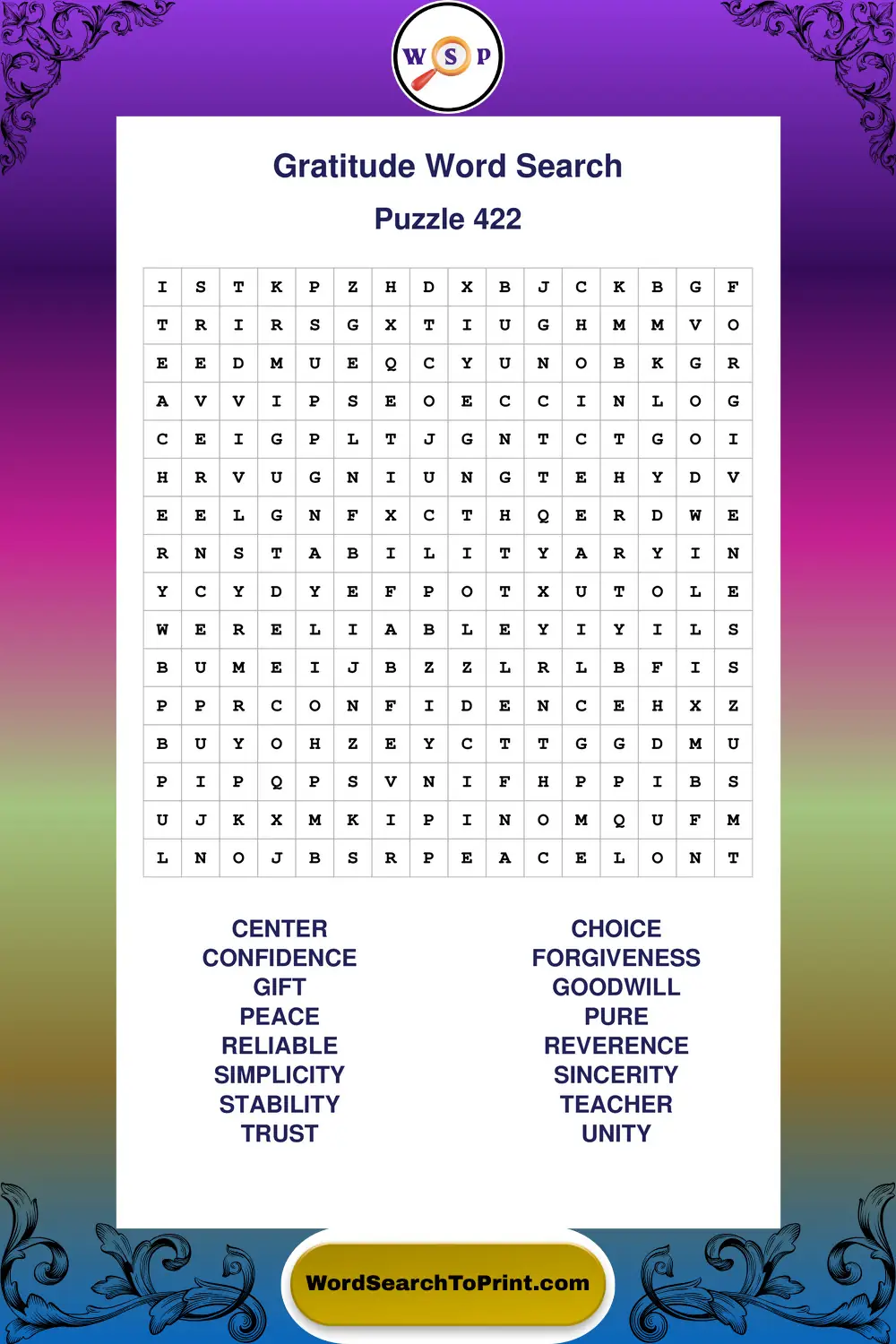 Gratitude Word Search Puzzle 422