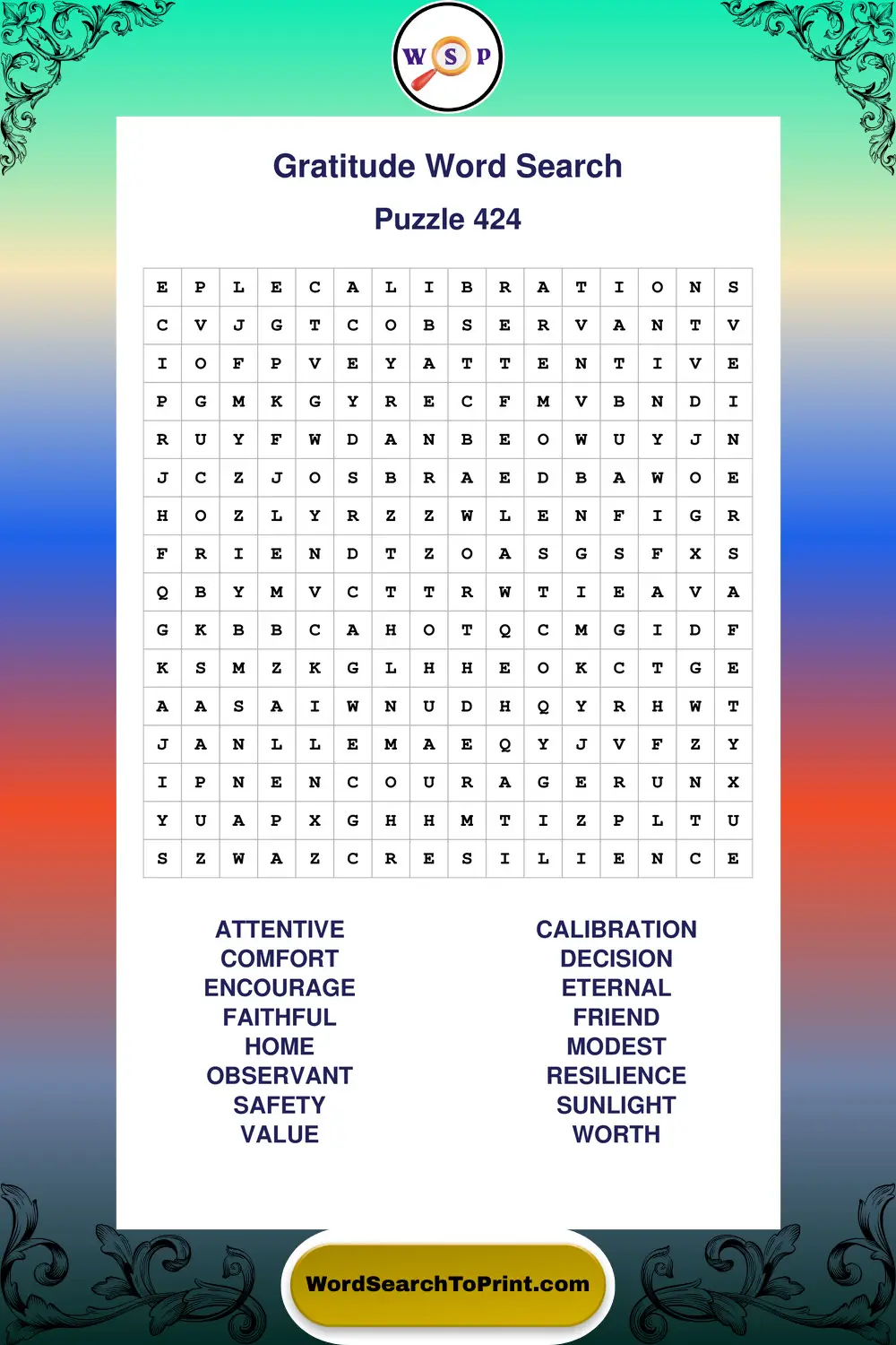 Gratitude Word Search Puzzle 424