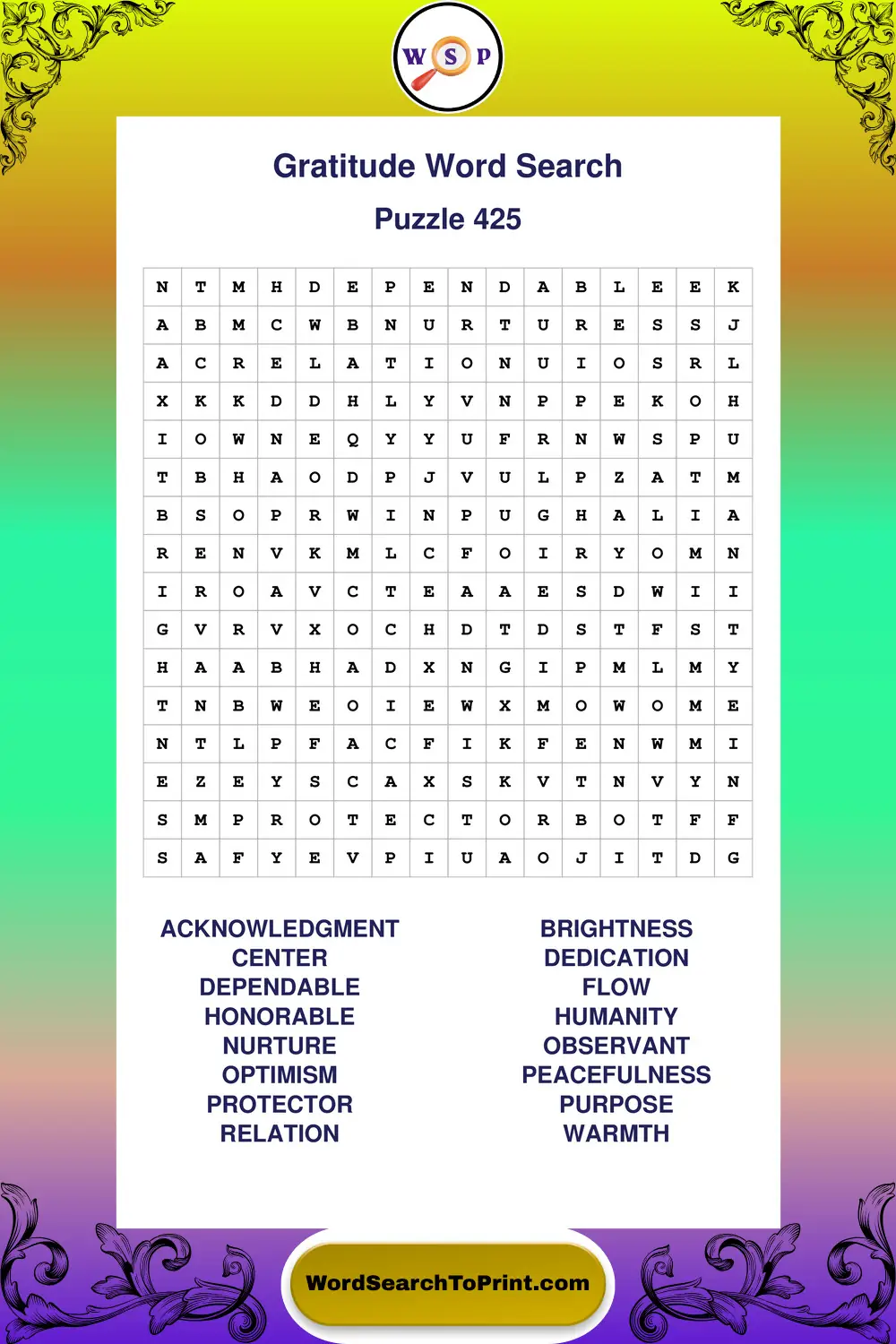 Gratitude Word Search Puzzle 425