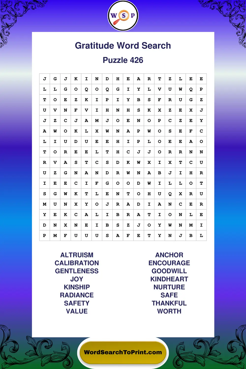 Gratitude Word Search Puzzle 426