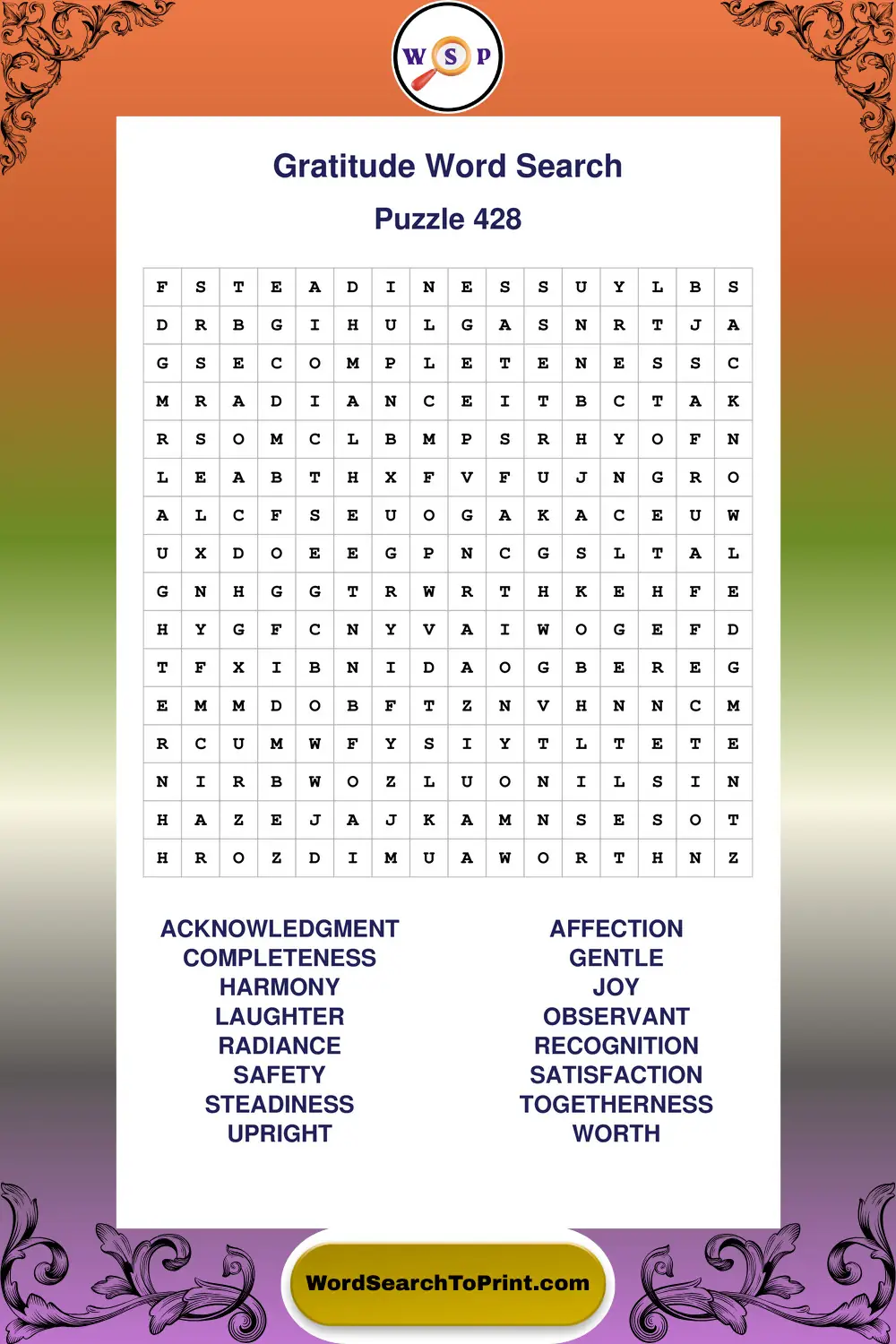 Gratitude Word Search Puzzle 428