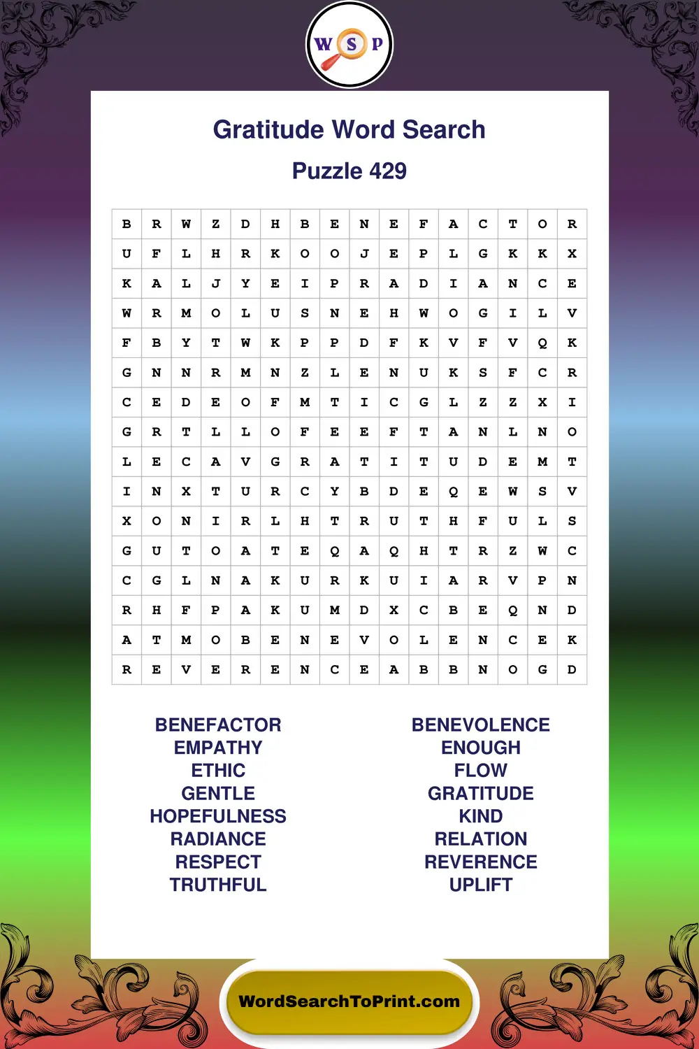 Gratitude Word Search Puzzle 429
