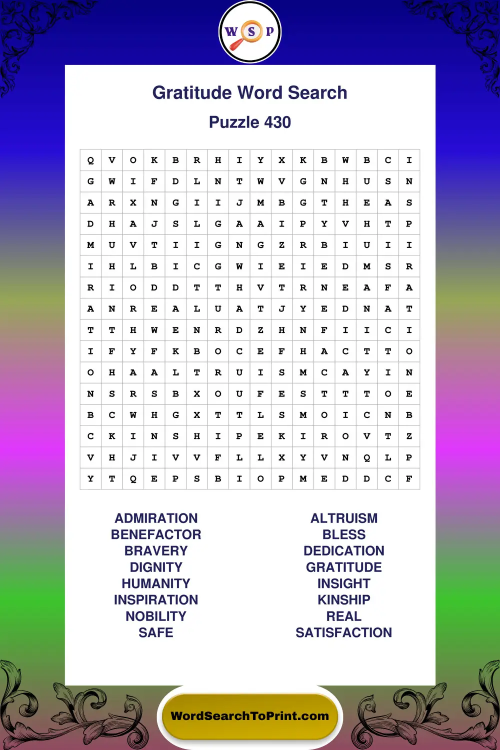 Gratitude Word Search Puzzle 430