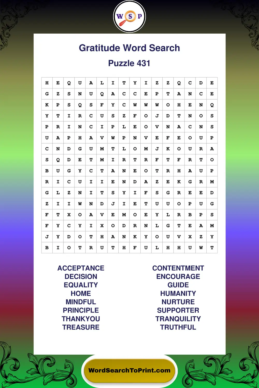 Gratitude Word Search Puzzle 431