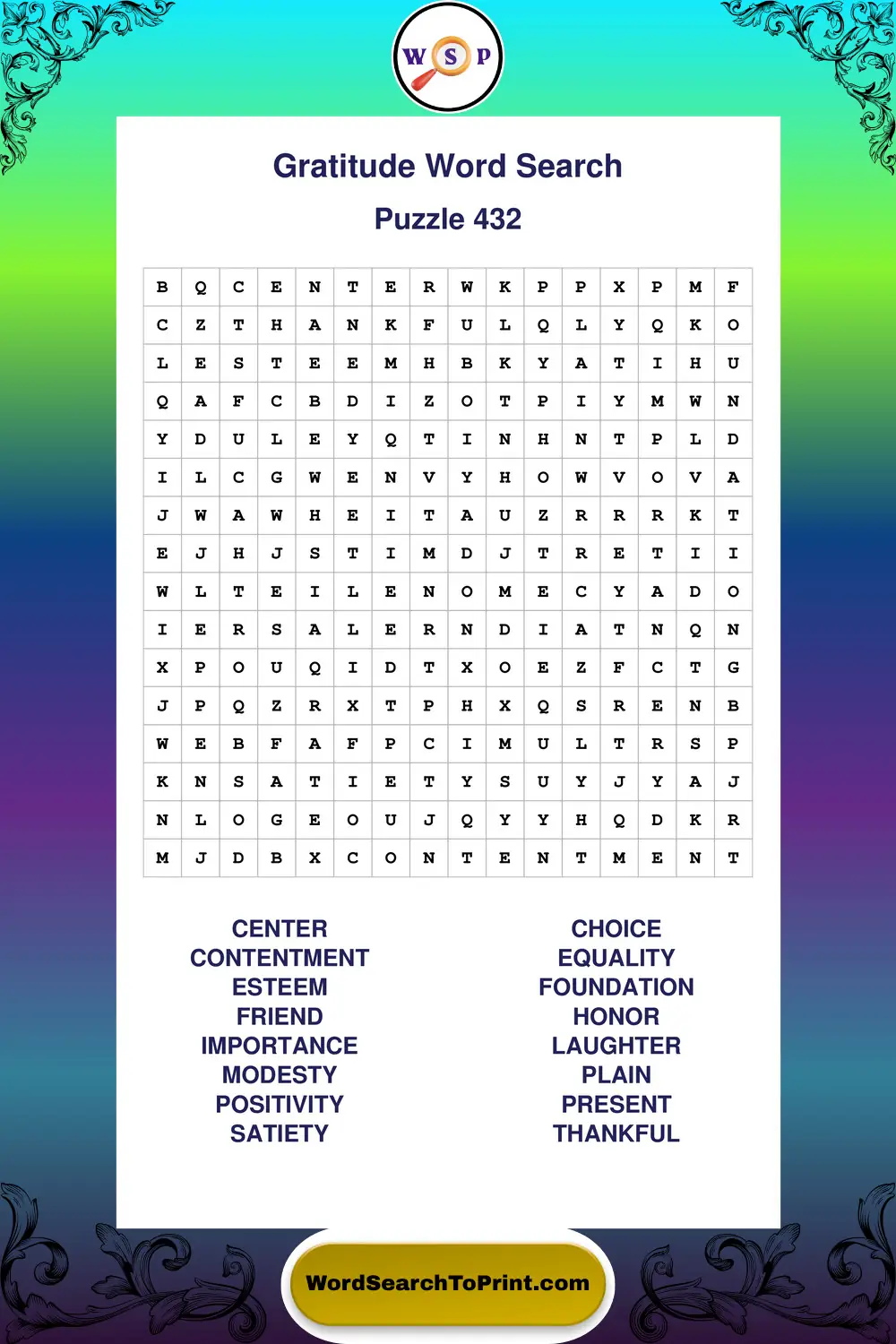 Gratitude Word Search Puzzle 432