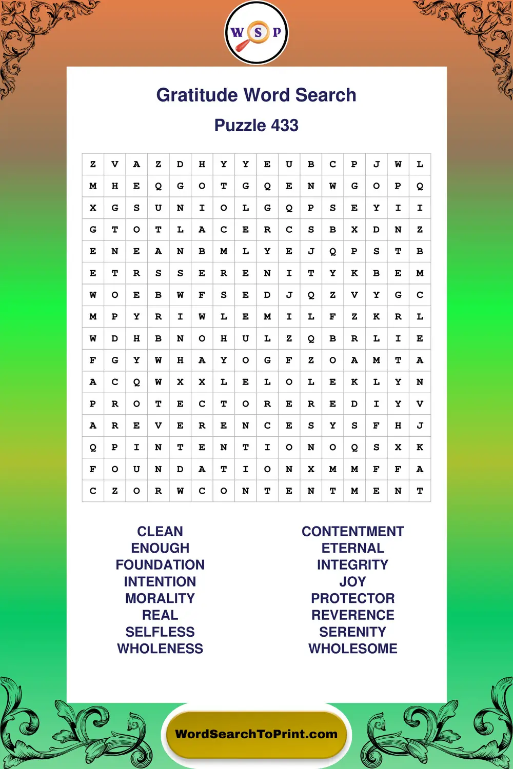 Gratitude Word Search Puzzle 433