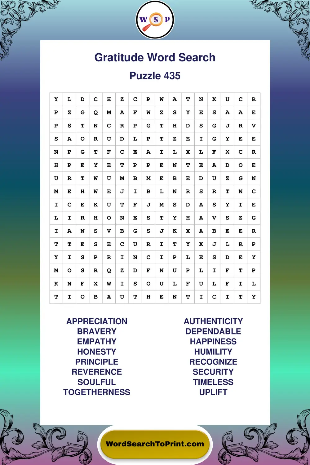 Gratitude Word Search Puzzle 435
