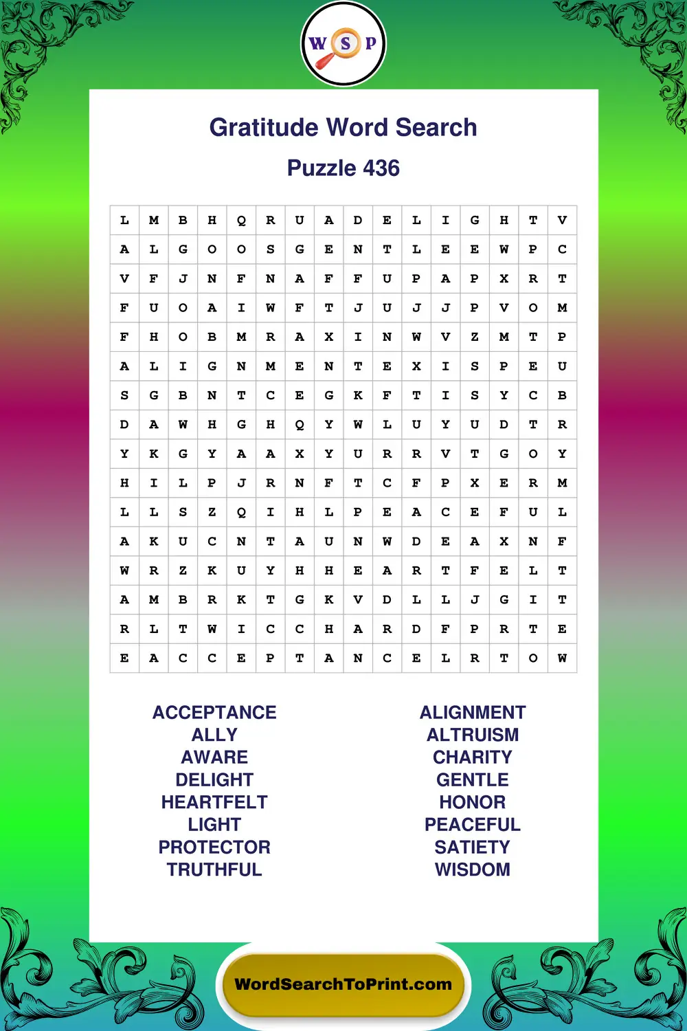 Gratitude Word Search Puzzle 436