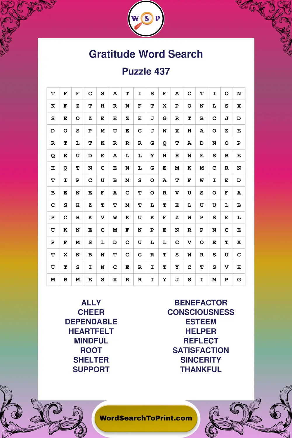 Gratitude Word Search Puzzle 437