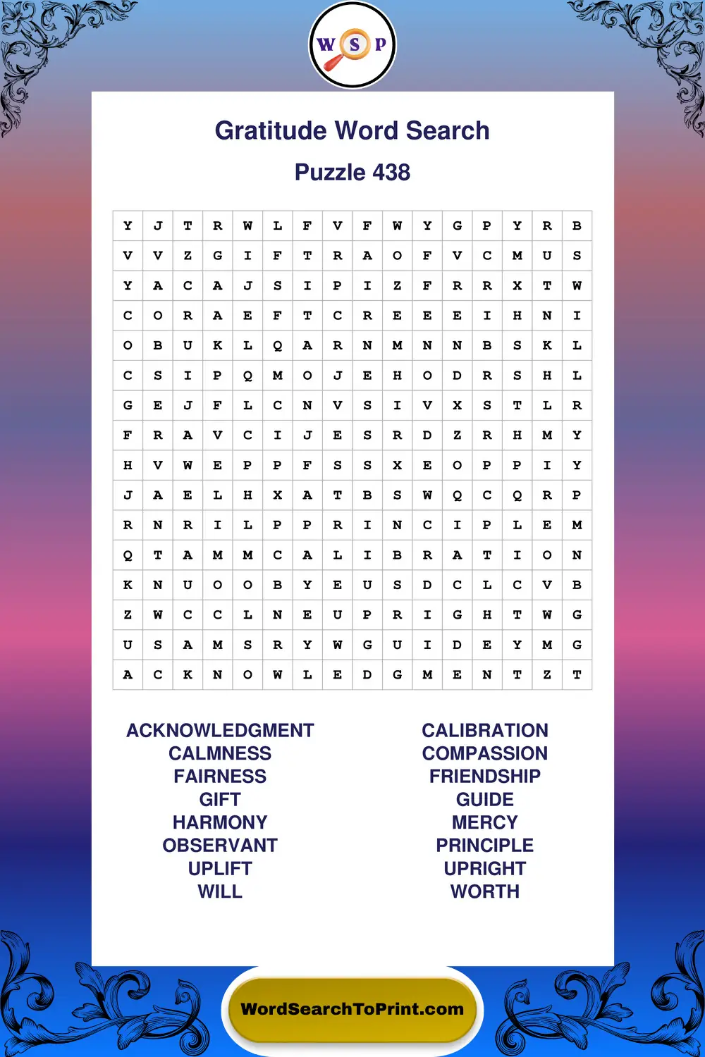 Gratitude Word Search Puzzle 438