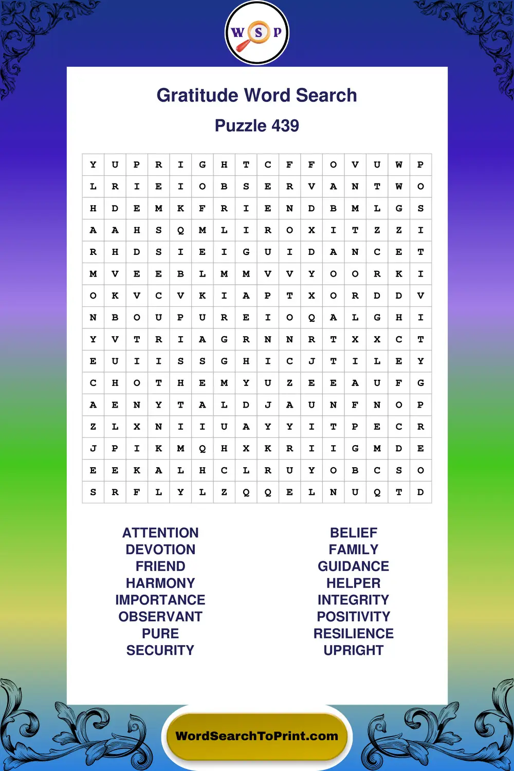 Gratitude Word Search Puzzle 439