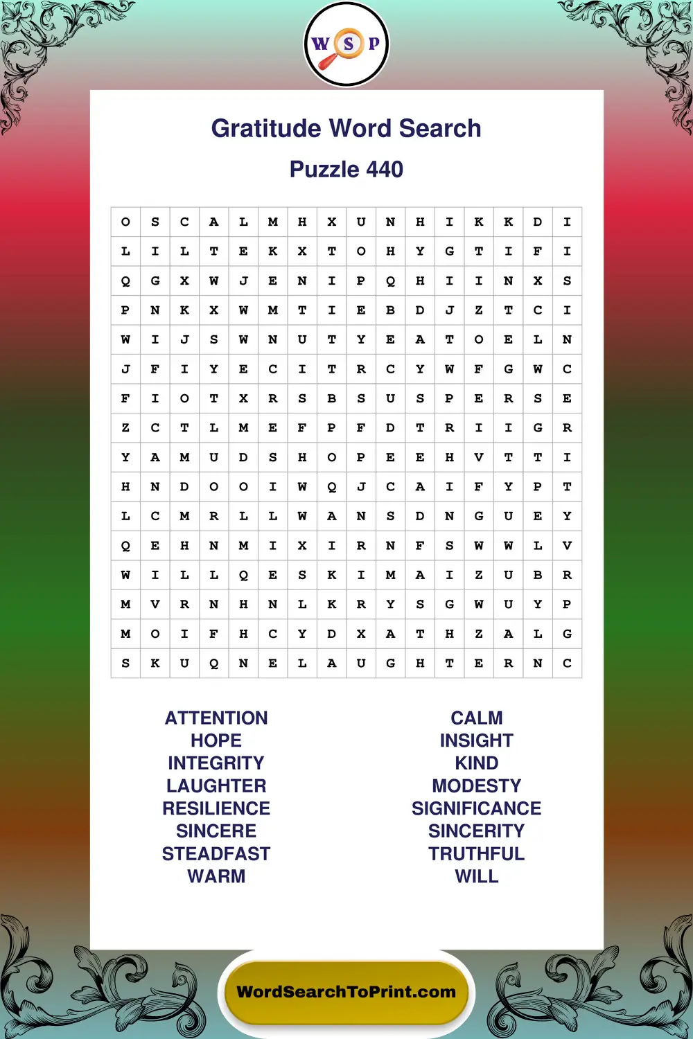 Gratitude Word Search Puzzle 440