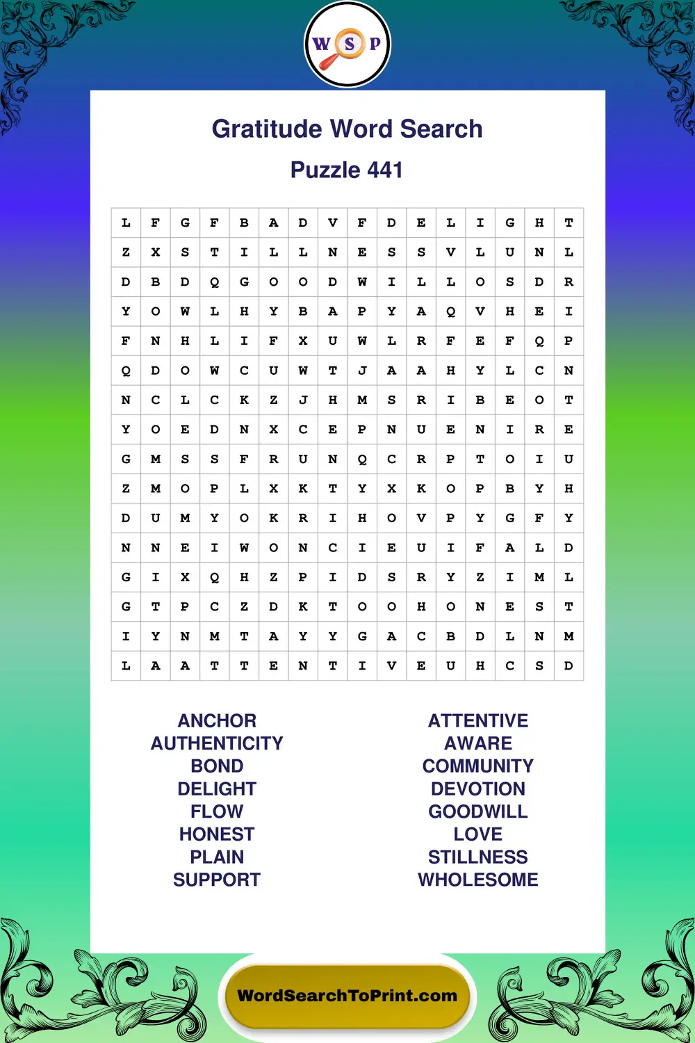 Gratitude Word Search Puzzle 441