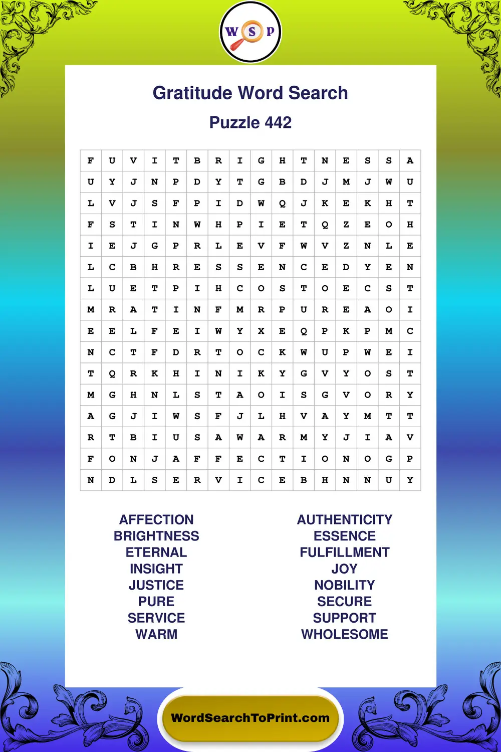 Gratitude Word Search Puzzle 442