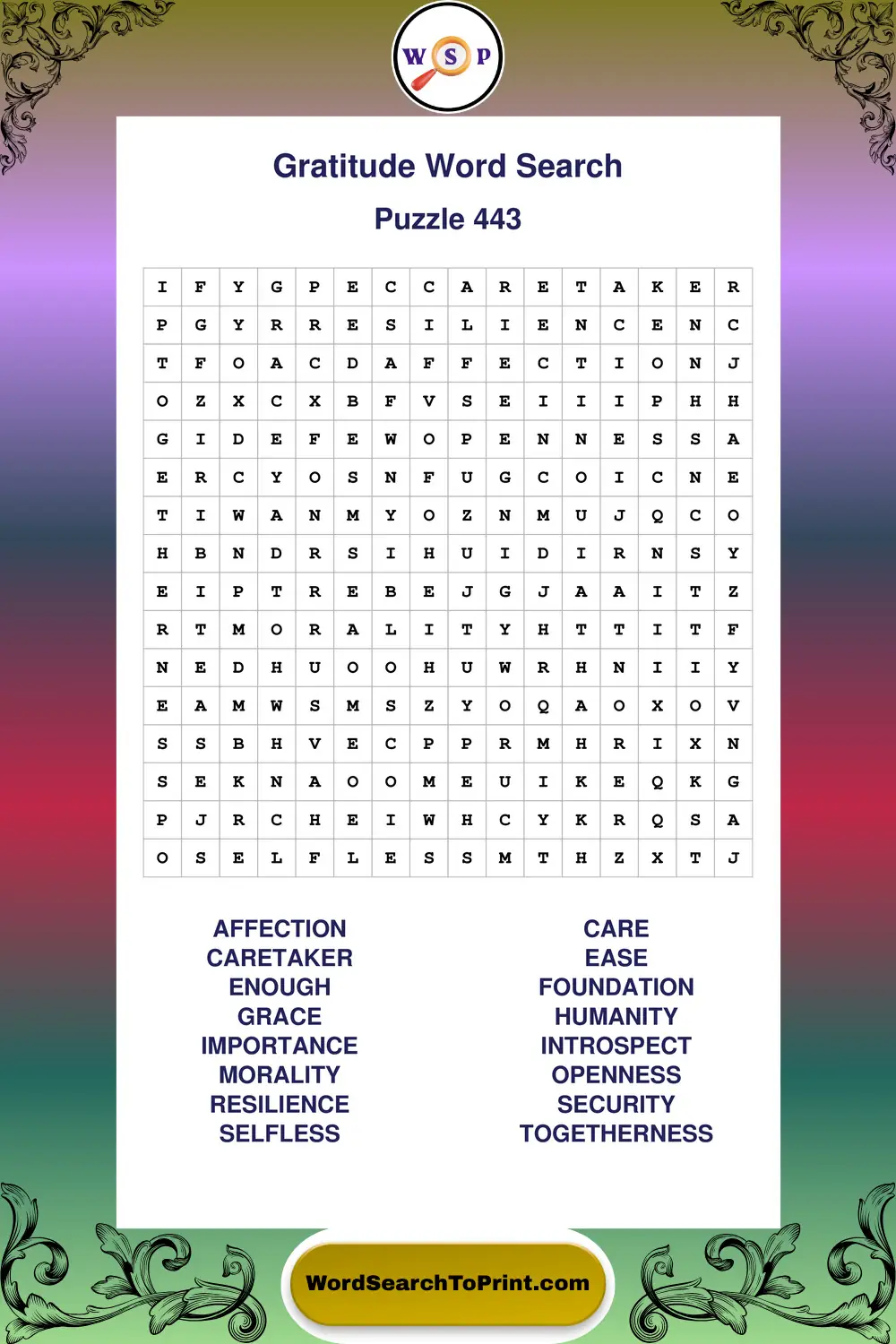 Gratitude Word Search Puzzle 443