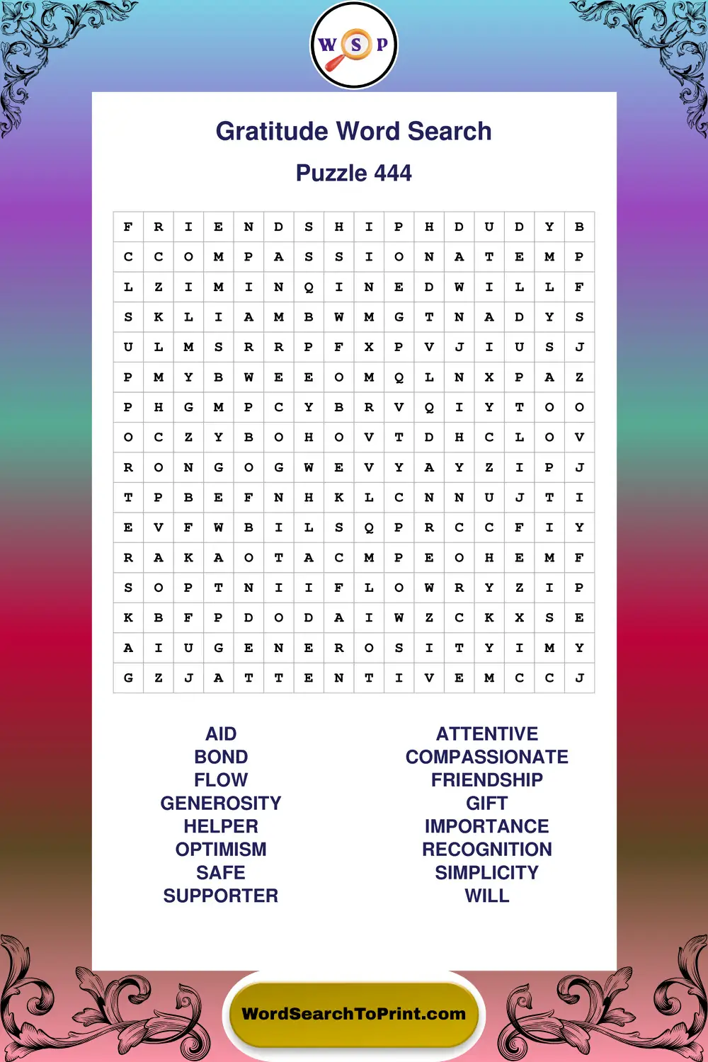 Gratitude Word Search Puzzle 444