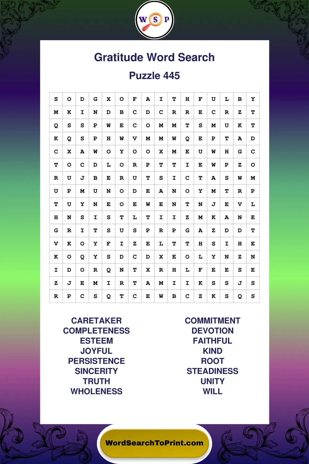 Gratitude Word Search Puzzle 445