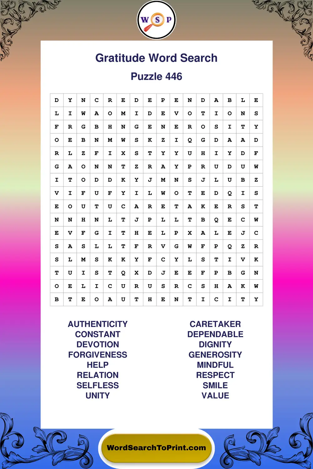 Gratitude Word Search Puzzle 446