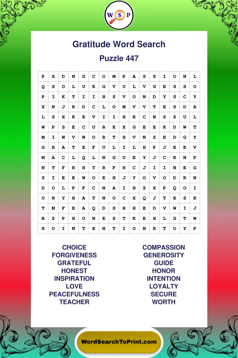 Gratitude Word Search Puzzle 447