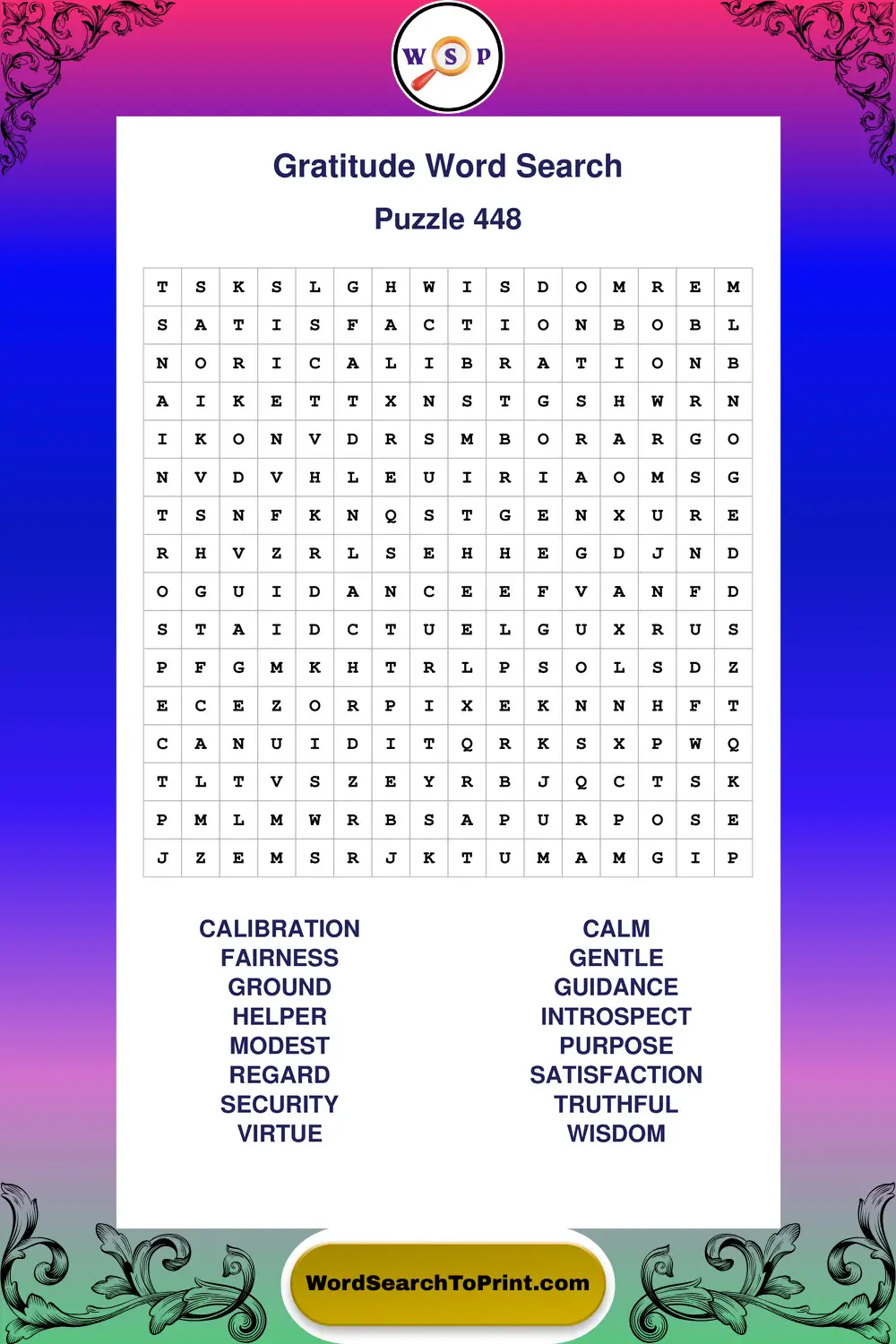Gratitude Word Search Puzzle 448