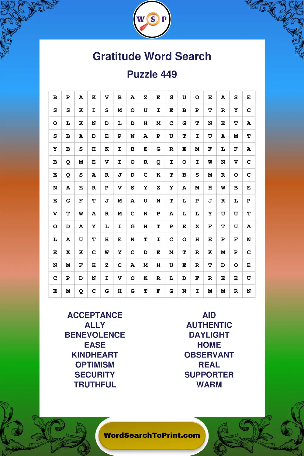 Gratitude Word Search Puzzle 449