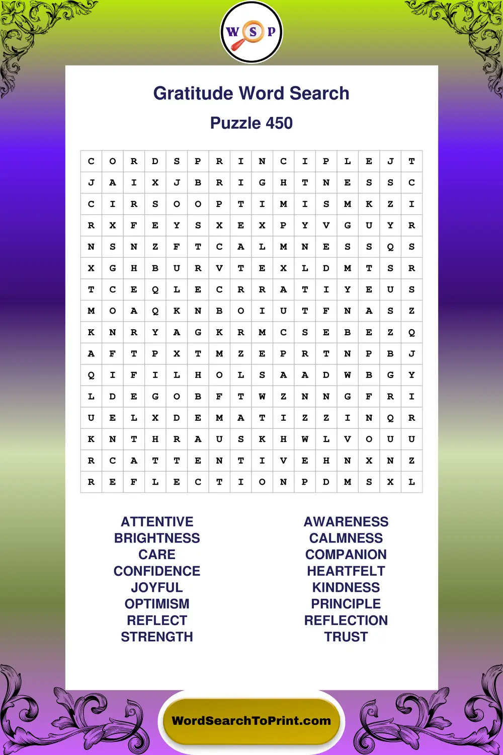 Gratitude Word Search Puzzle 450