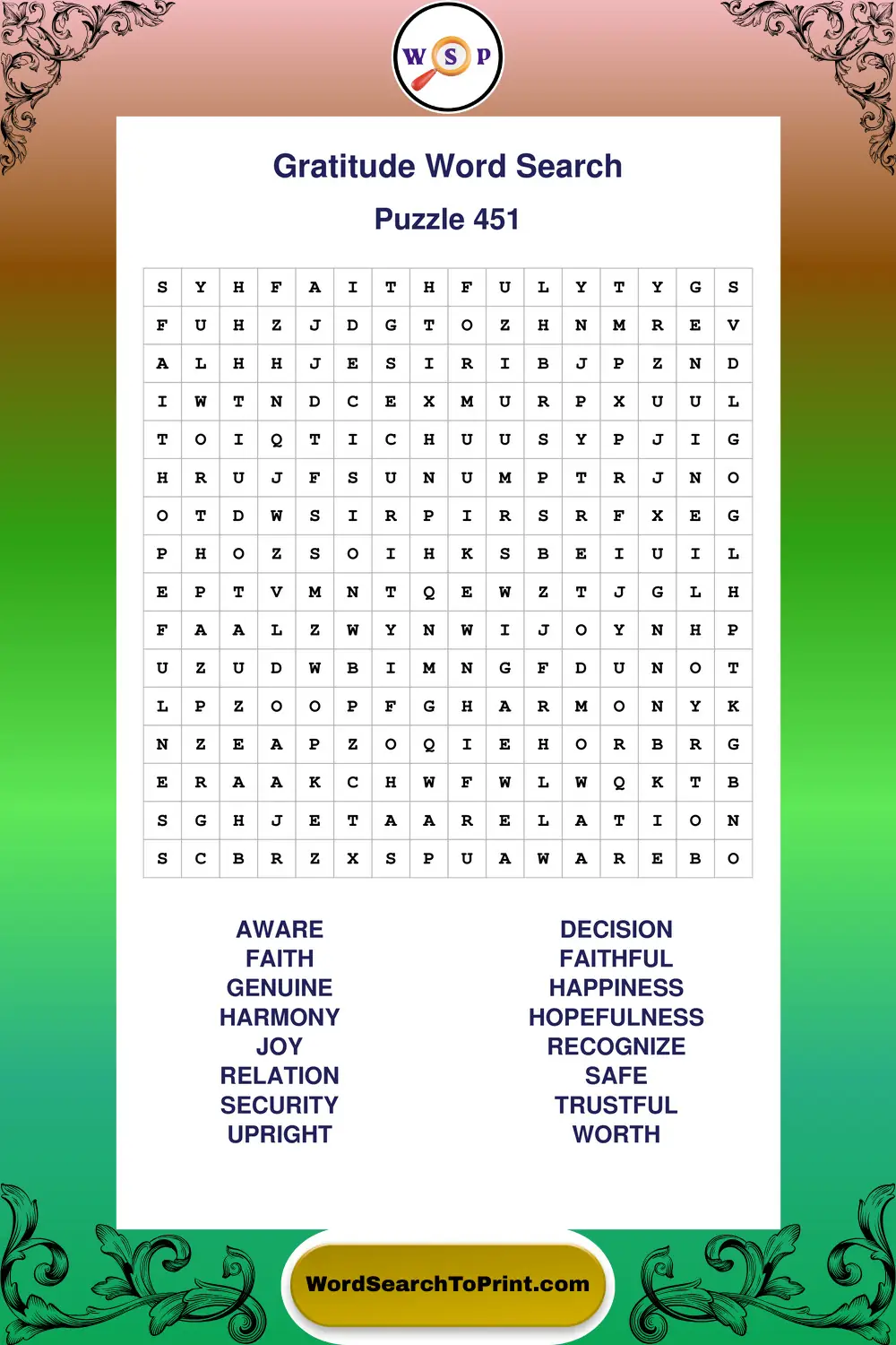 Gratitude Word Search Puzzle 451