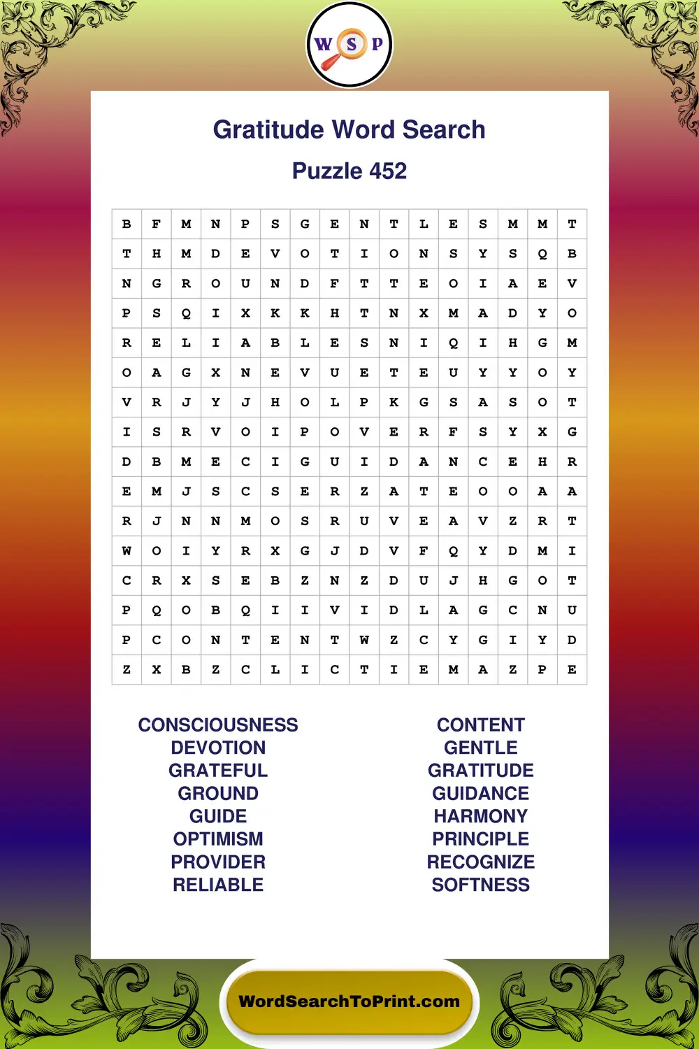 Gratitude Word Search Puzzle 452