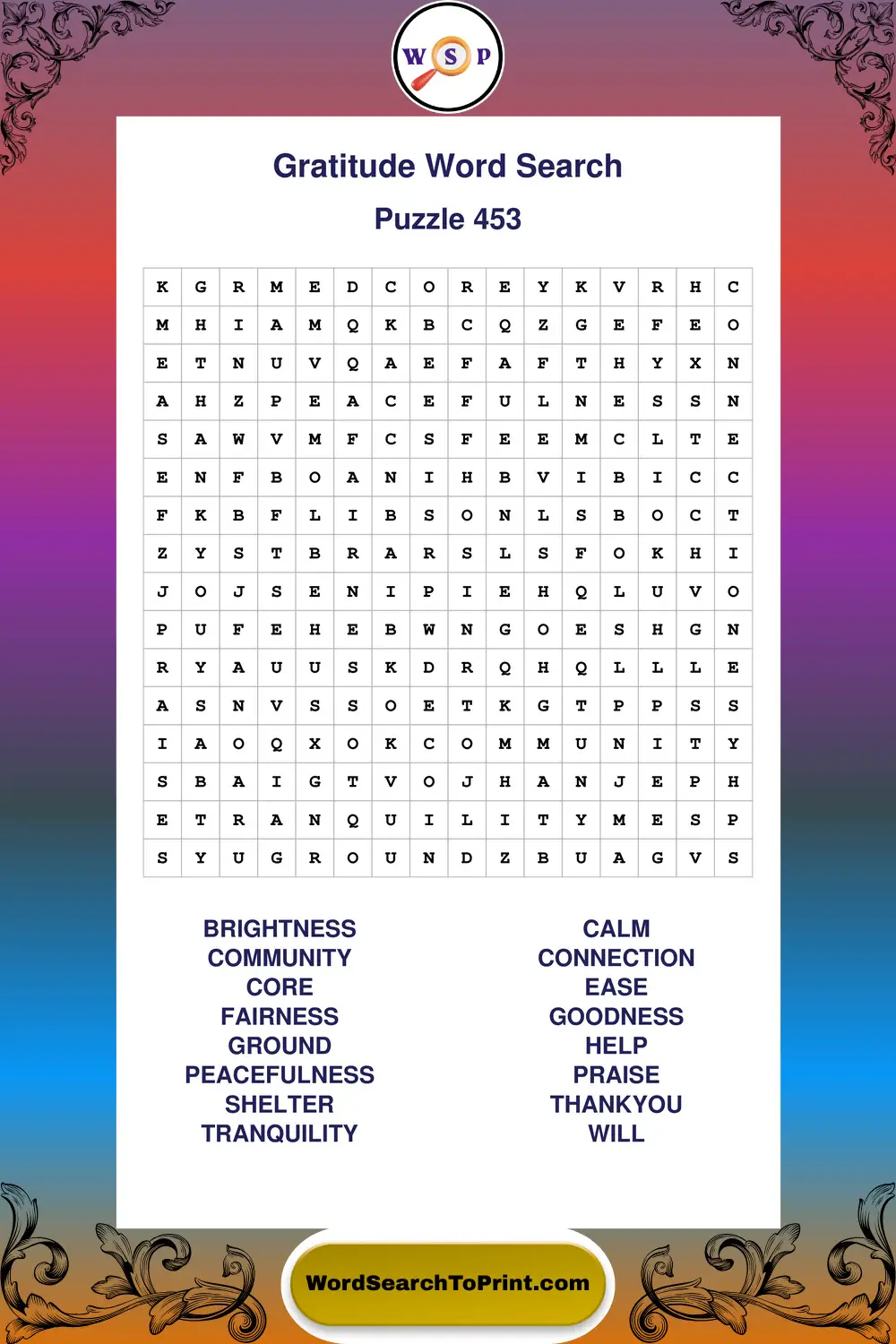 Gratitude Word Search Puzzle 453