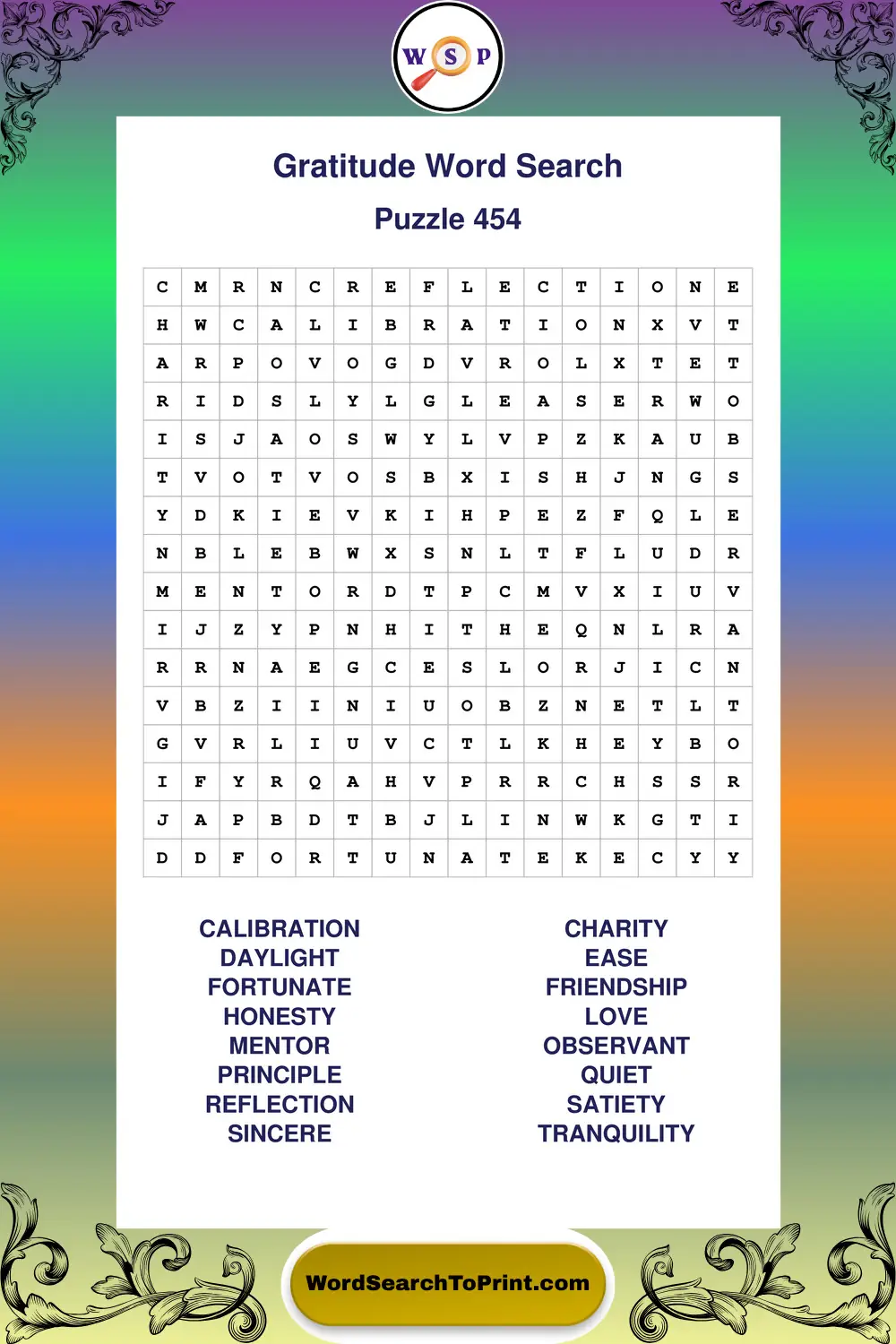 Gratitude Word Search Puzzle 454