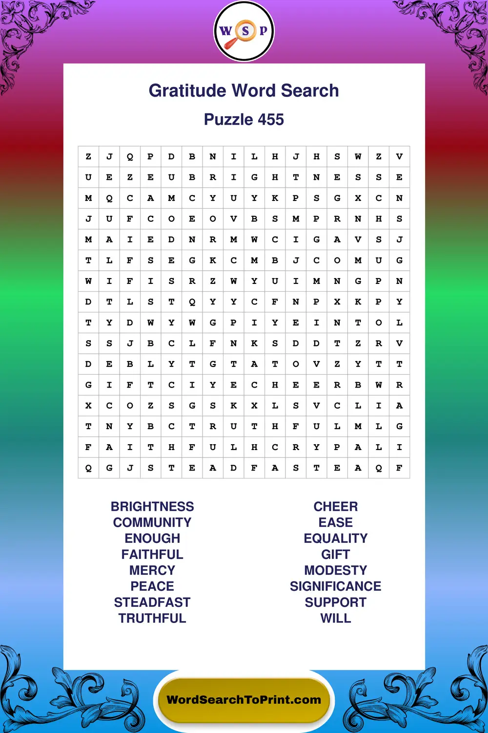 Gratitude Word Search Puzzle 455