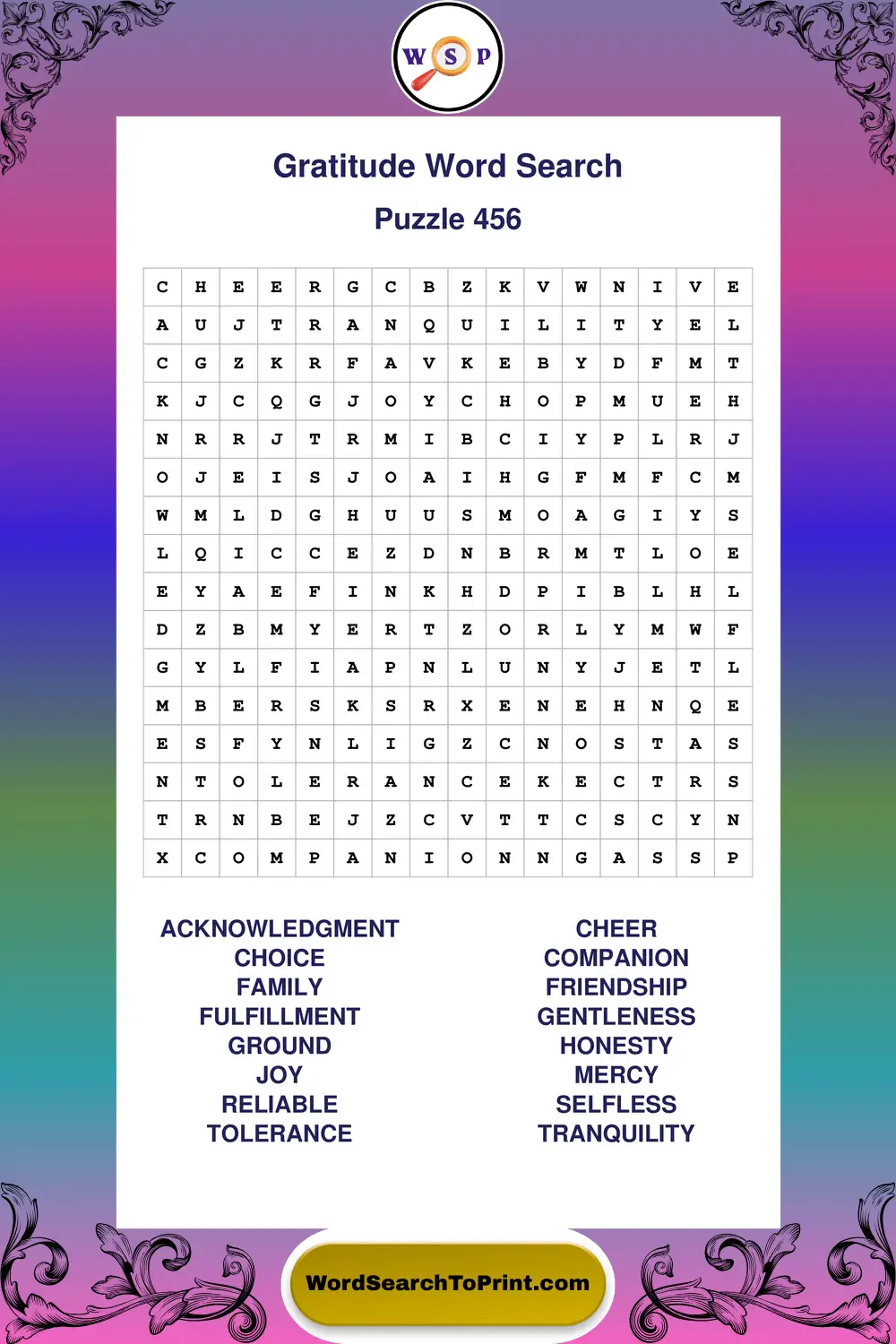 Gratitude Word Search Puzzle 456