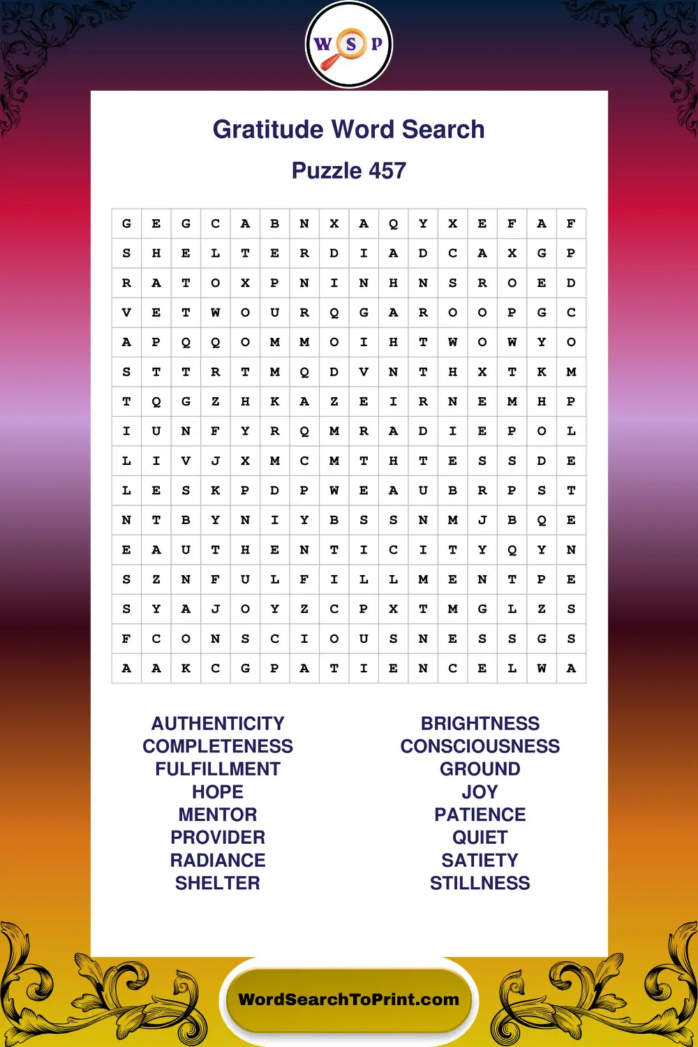 Gratitude Word Search Puzzle 457