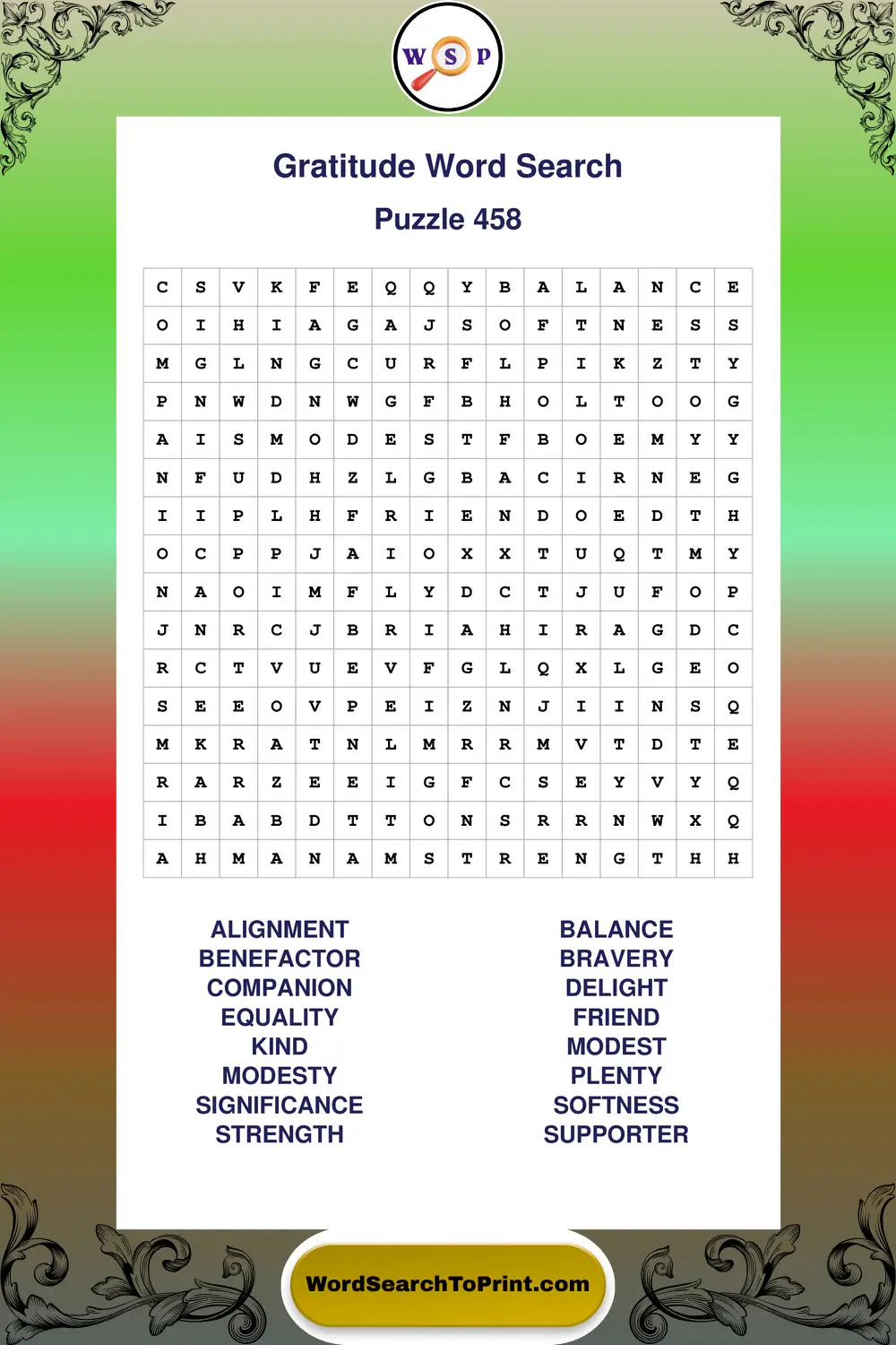Gratitude Word Search Puzzle 458