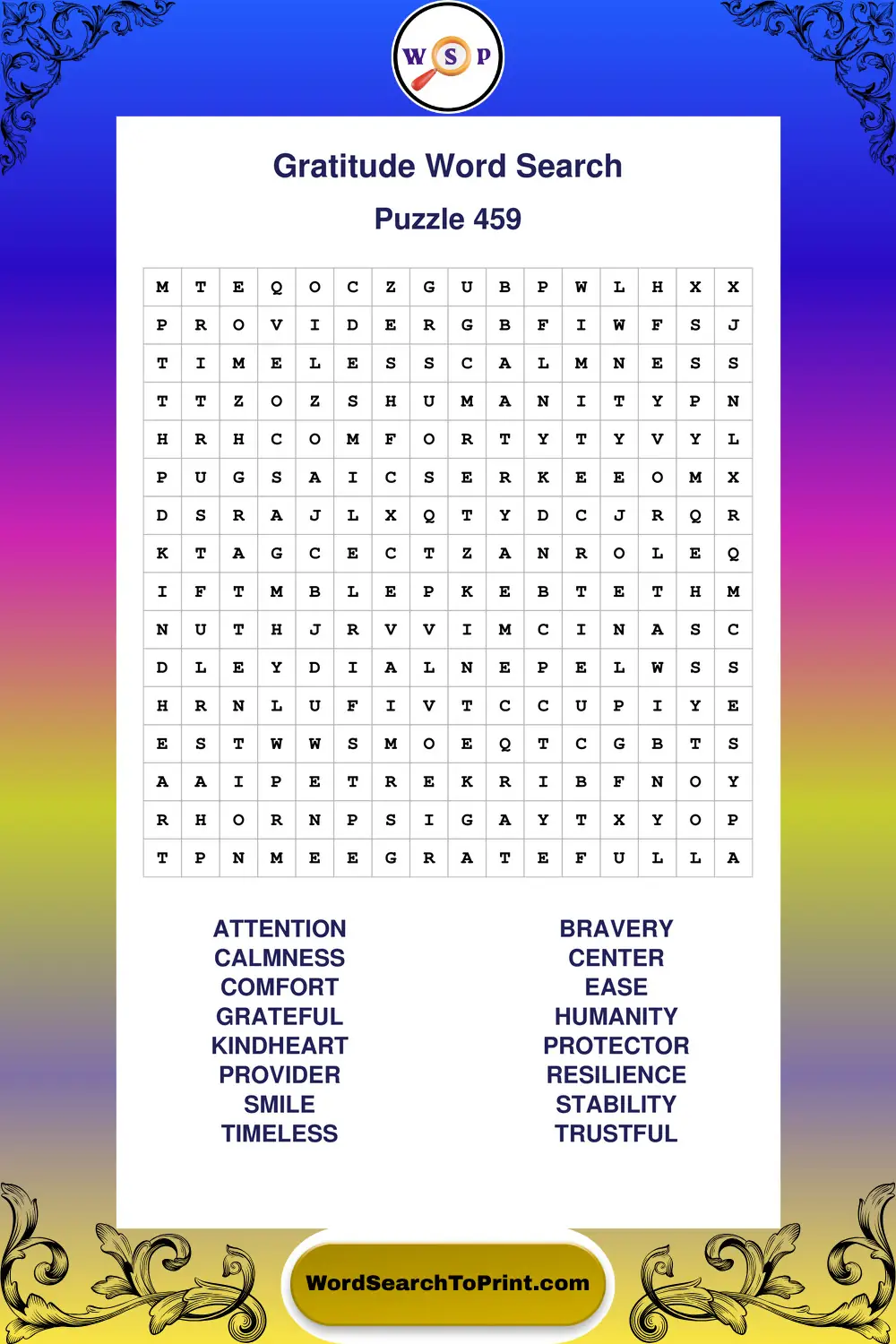 Gratitude Word Search Puzzle 459