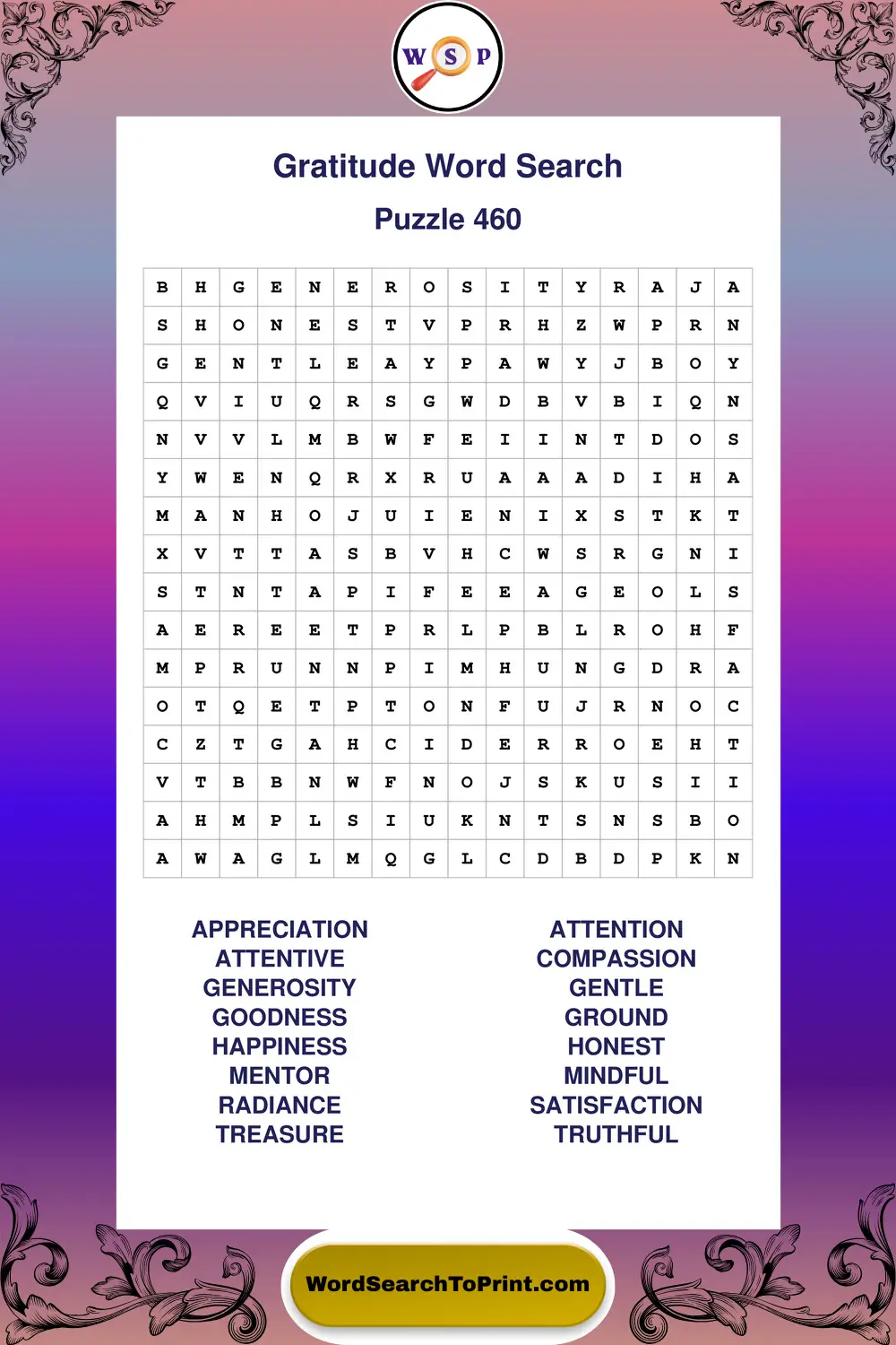 Gratitude Word Search Puzzle 460