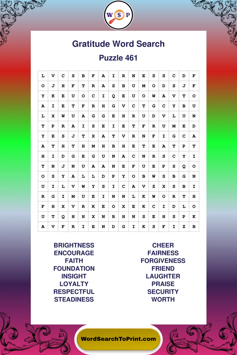 Gratitude Word Search Puzzle 461