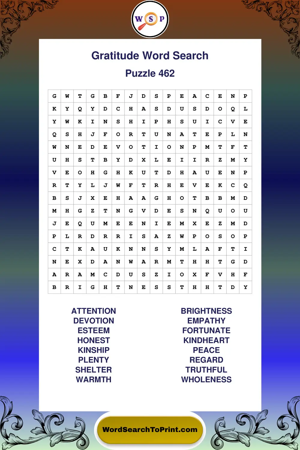 Gratitude Word Search Puzzle 462