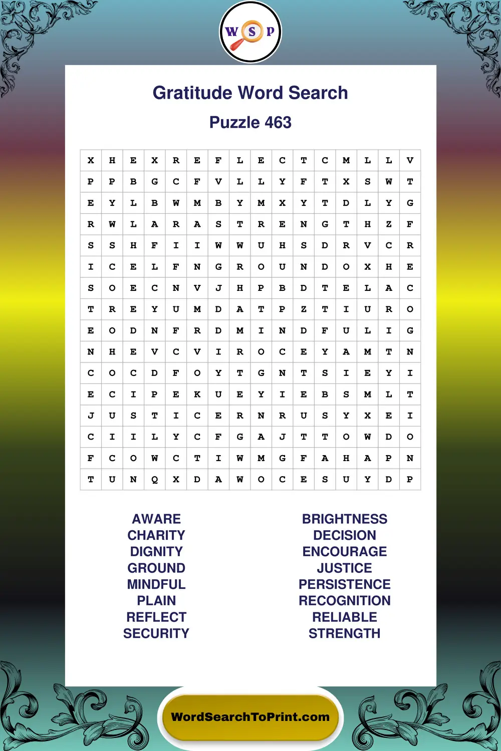 Gratitude Word Search Puzzle 463
