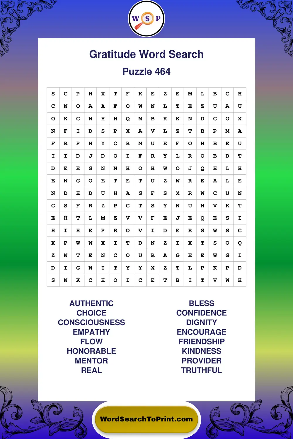 Gratitude Word Search Puzzle 464