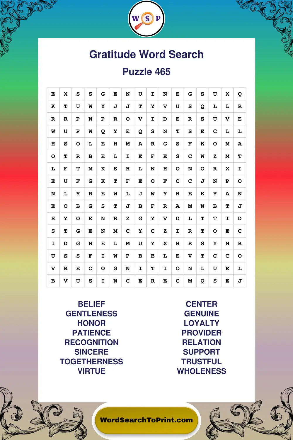 Gratitude Word Search Puzzle 465